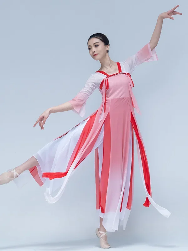 Classical Dance Rhyme Gradual Change Yarn Clothes Chinese Dance Flowing Top Female Performance Costume Training Clothes Long