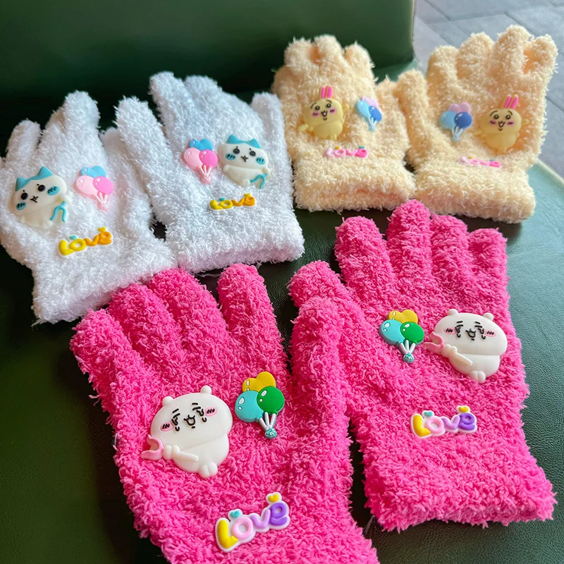 Chiikawa cute quirky knitted woolen five-finger gloves winter warm thickened open-fingered play cell phone cold gloves