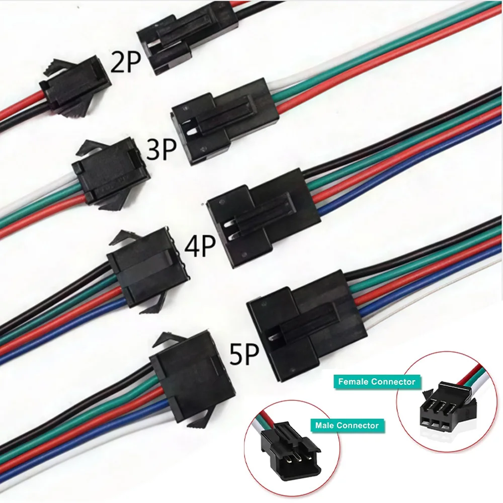 JST SM LED Strip Connector Solderless Wire for WS2812 SK6812 RGB Dream Color Pixel Light Strip 22AWG Stable Signal Transmission