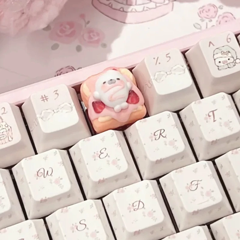 Seal Strawberry Toast Theme Keycaps Set 1pc 3D Resin Cross Switch Custom Original Handmade Keycaps for Mechanical Keyboard DIY