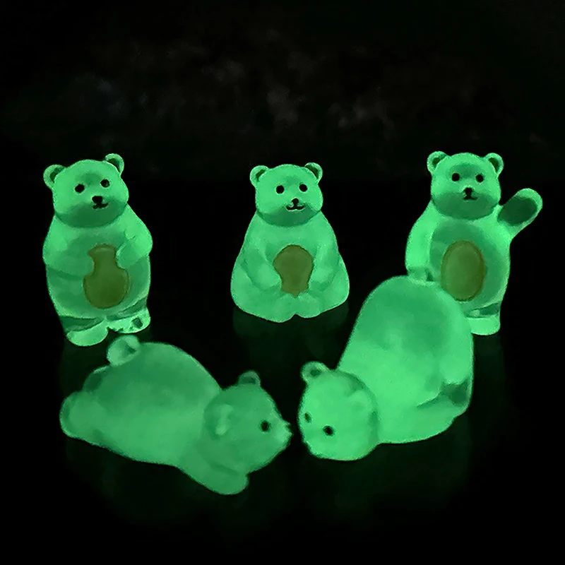 1Pc Luminous Polar Bear Miniatures Glow In The Dark Mini Polar Bear Figurines DIY Dollhouse Garden Flower Pots Micro Landscapes