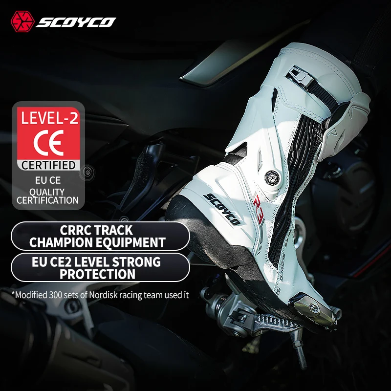 SCOYCO Motorcycle Rider Boots CE Level 2 Protective Anti-Fall Motorbike Racing Shoes TPU Leather Anti-slip Biker High Top Boots