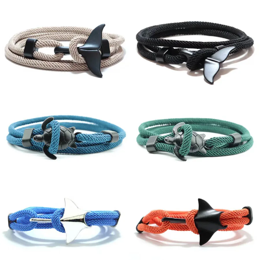 Unique Marine Organism Bracelet Unisex Tail Turtle Manta Ray Multilayer Adjustable Multicolor Rope Braclet Dive Couple Jewelry