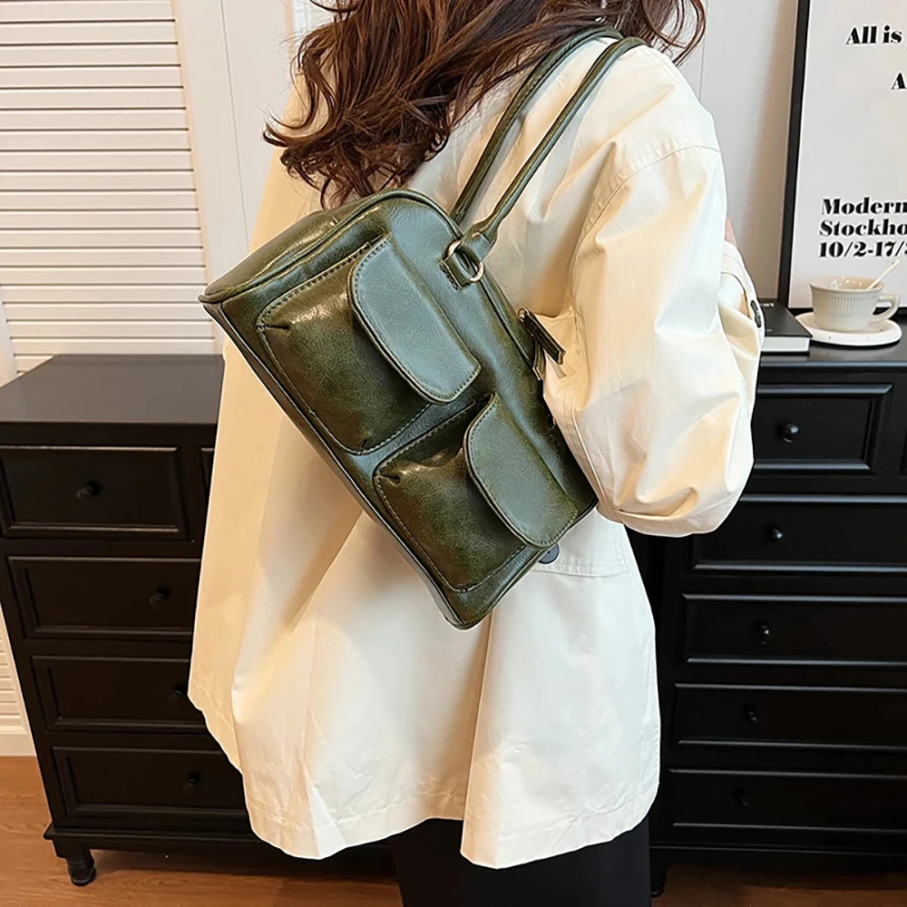 Shoulder Bags for Women Small Double Pockets Fashion Trend Designer Underarm Bag Female Totes Handbags and Purse Top-Handle Bag