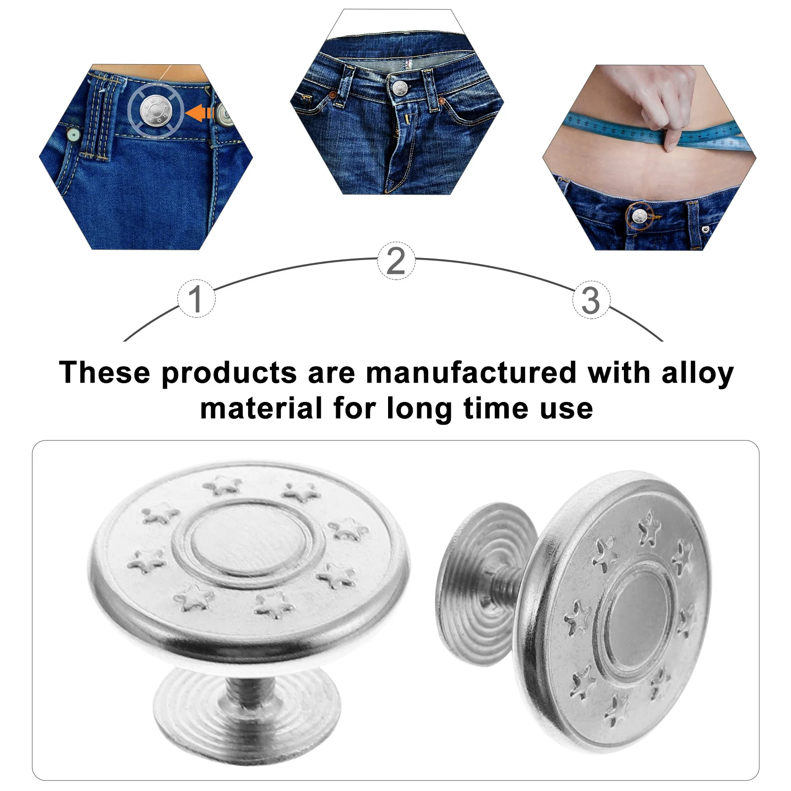 

10Pcs Adjustable Waist Buckles for Jeans Nail-Free Pants Buttons Smooth Alloy Buckles for DIY Denim Adjustments