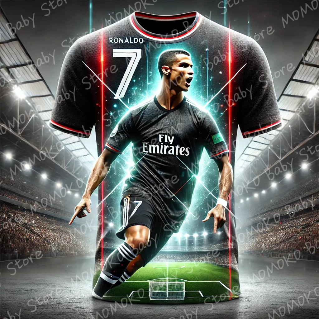 New Summer Children Football Jerseys Fashion Footall Star Ronaldo Print Jersey Kids Adults Casual Sports Tees Outdoor Sportswear