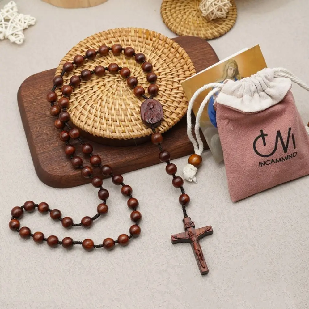 Dalbergia Microphylla Handmade Rosary Necklace with Storage Bag Catholic Wood Beads Necklace Brown/Black Durable