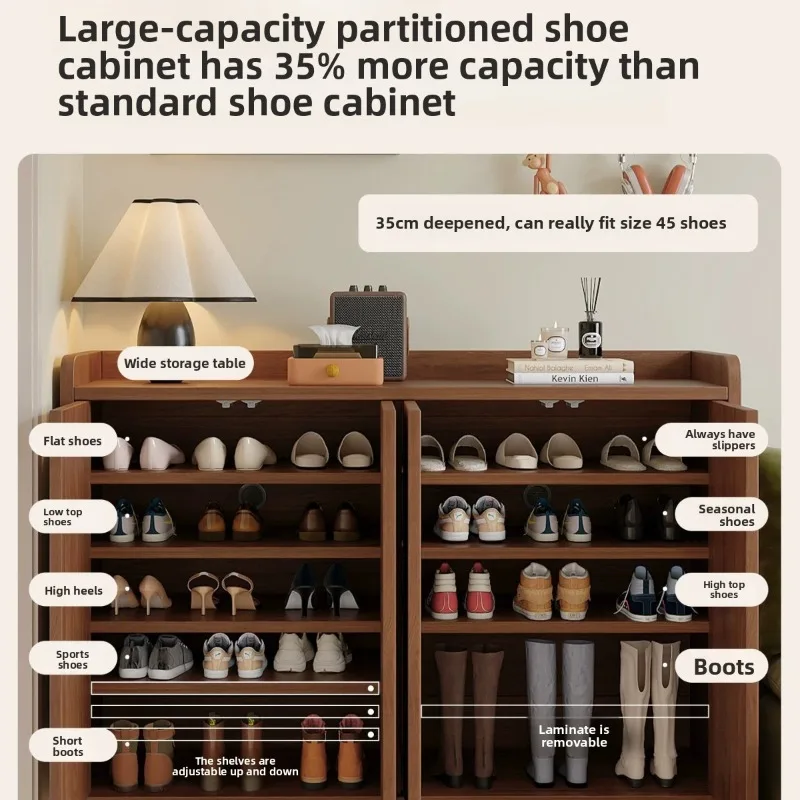 Mid Century Solid Wood Entryway Shoe Cabinet Integrated 2026 Model Multi Tier Storage European Markets Shoe Cabinets Shoe Rack