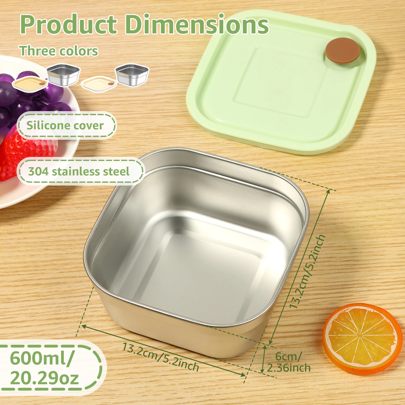 2/3Pcs Stainless Steel Food Storage Container with Lid - Airtight Fresh-Keep Box for Fridge Small Thickened Kitchen Organizer