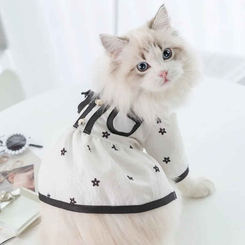 Dog Clothes Small Dogs Summer Puppy Dress Cat Print Skirt Bichon Chihuahua Black White Breathable Dresses Pet Clothing for Dogs