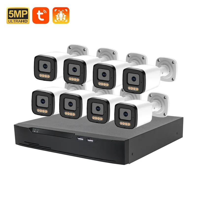 

2026 OEM ODM 5MP 8-Channel PoE Security System with AI Function 4K AI Bullet PoE Cameras Cloud Data Storage Network Video Record