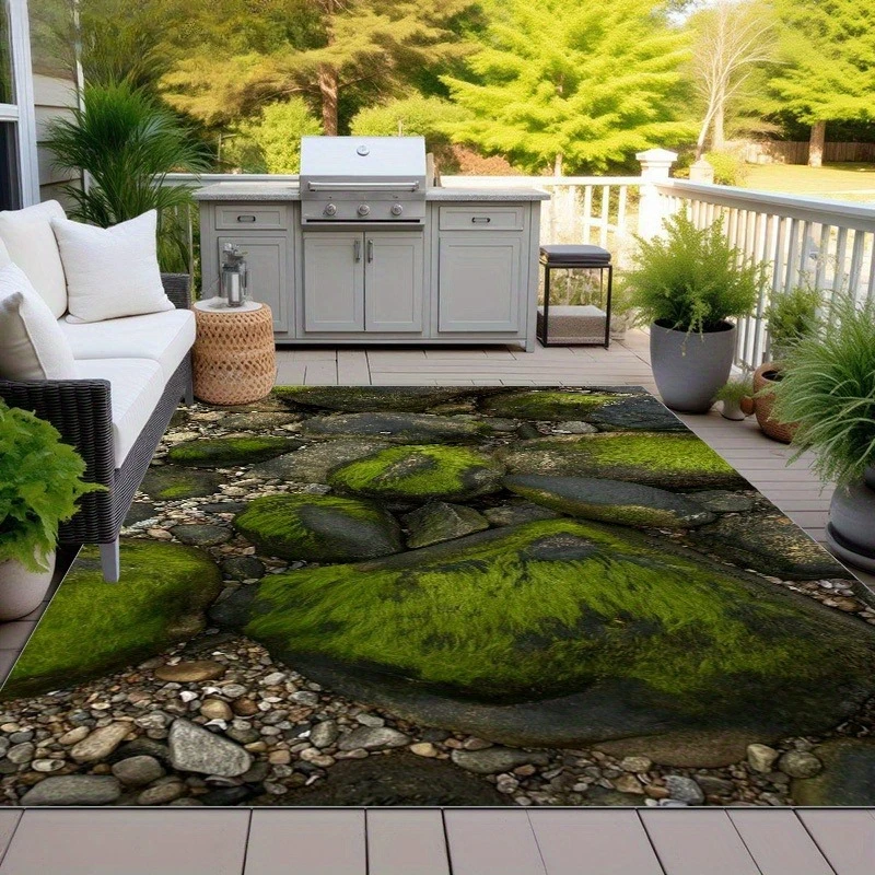 Modern Stone Decorative Mat | Outdoor Rugs | Suitable for Courtyard, Balcony, Garden, Camping, RV | Machine Washable