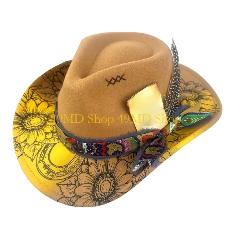 49MD Adjustable Felts Cowgirls Hat Neutral Tone Detail Outdoor Activity Ready