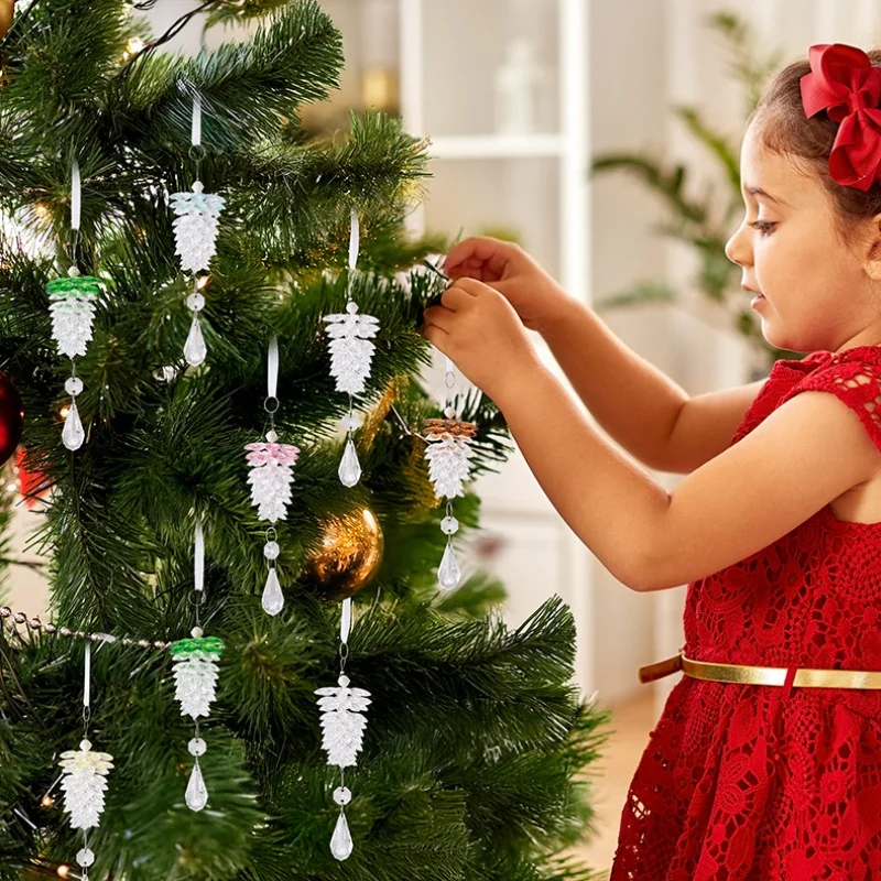 

1Pcs Acrylic Pinecone Christmas Ornaments Set Transparent Crystal Xmas Tree Decorations Hanging Pendants For Holiday Home Decor
