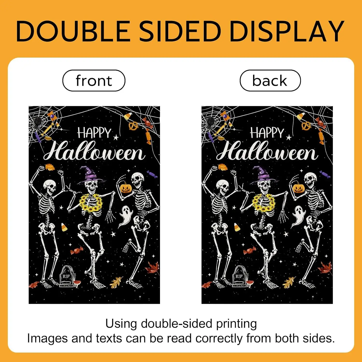 Happy Halloween Dancing Skeletons Garden Flag 12x18 Inch (Skull) jaa