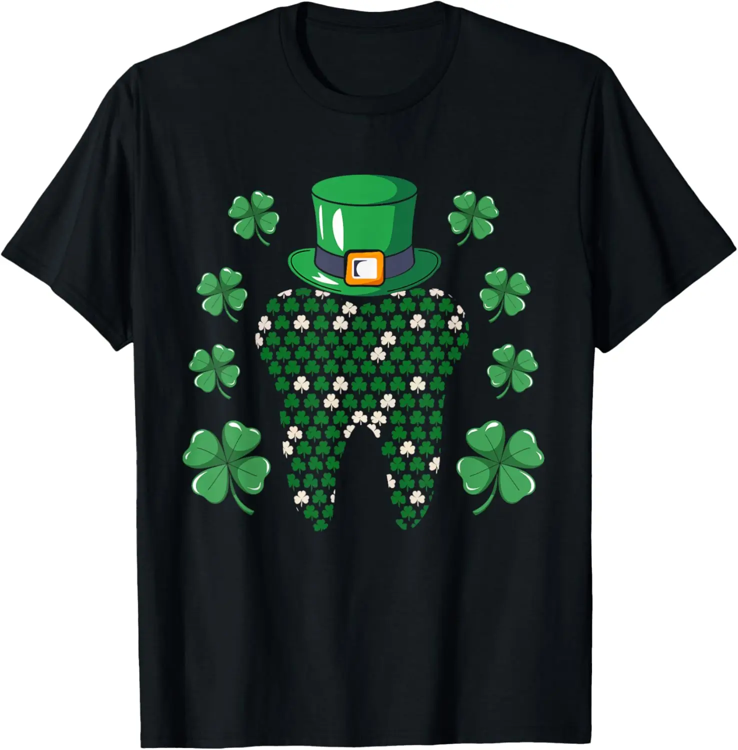 

Tooth Leprechaun Hat Shamrock St Patrick Day Graphic Tee Men Cotton Casual T-Shirt