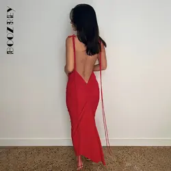 BoozRey Elegant Fashion Halter Sexy Backless Draped Maxi Dress Women 2022 Summer Women Party Long Straps Shift Dresses Clothes