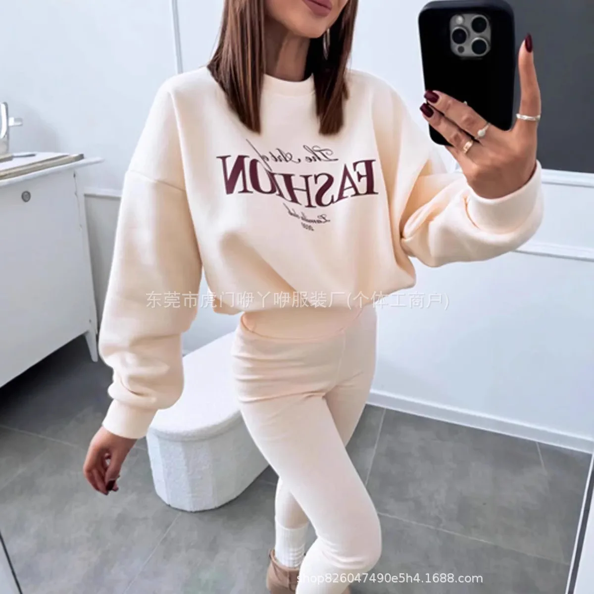 Printed Thickened Sweater Set Leggings Two-piece Set 2025 Fashion Women's Clothing New Spring And Autumn High Street