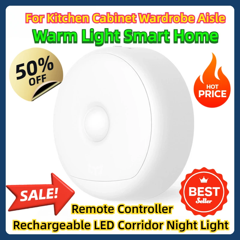 For Kitchen Cabinet Wardrobe Aisle Remote Controller Rechargeable LED Corridor Night Light Warm Light Smart Home