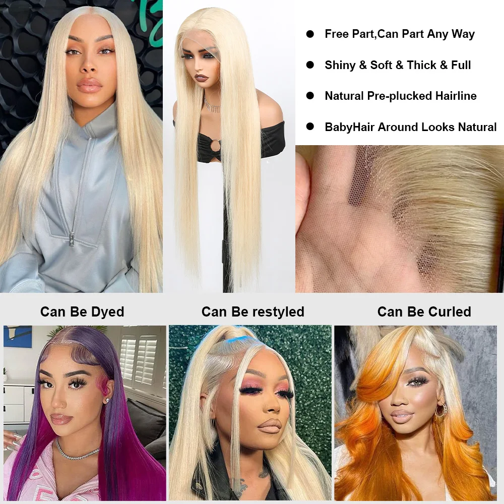 شرارة 613 شقراء 13X4 الدانتيل الشفاف الجبهة شعر طبيعي مفرود باروكة استبدال الشعر المستعار الاستخدام اليومي للنساء أزياء الهالوين