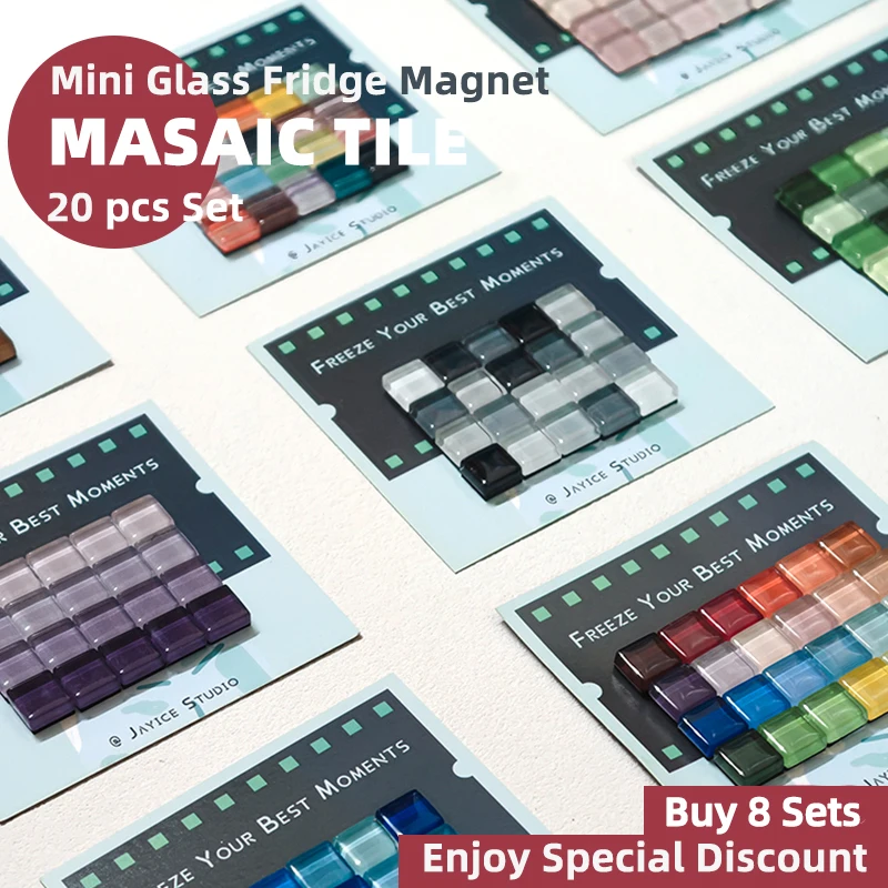 9 Color Series Mini Glass Mosaic Fridge Magnets 1*1cm DIY Refrigerator Magnet  20 Pcs Set Cute Pixel Square Tile Home Room Decor