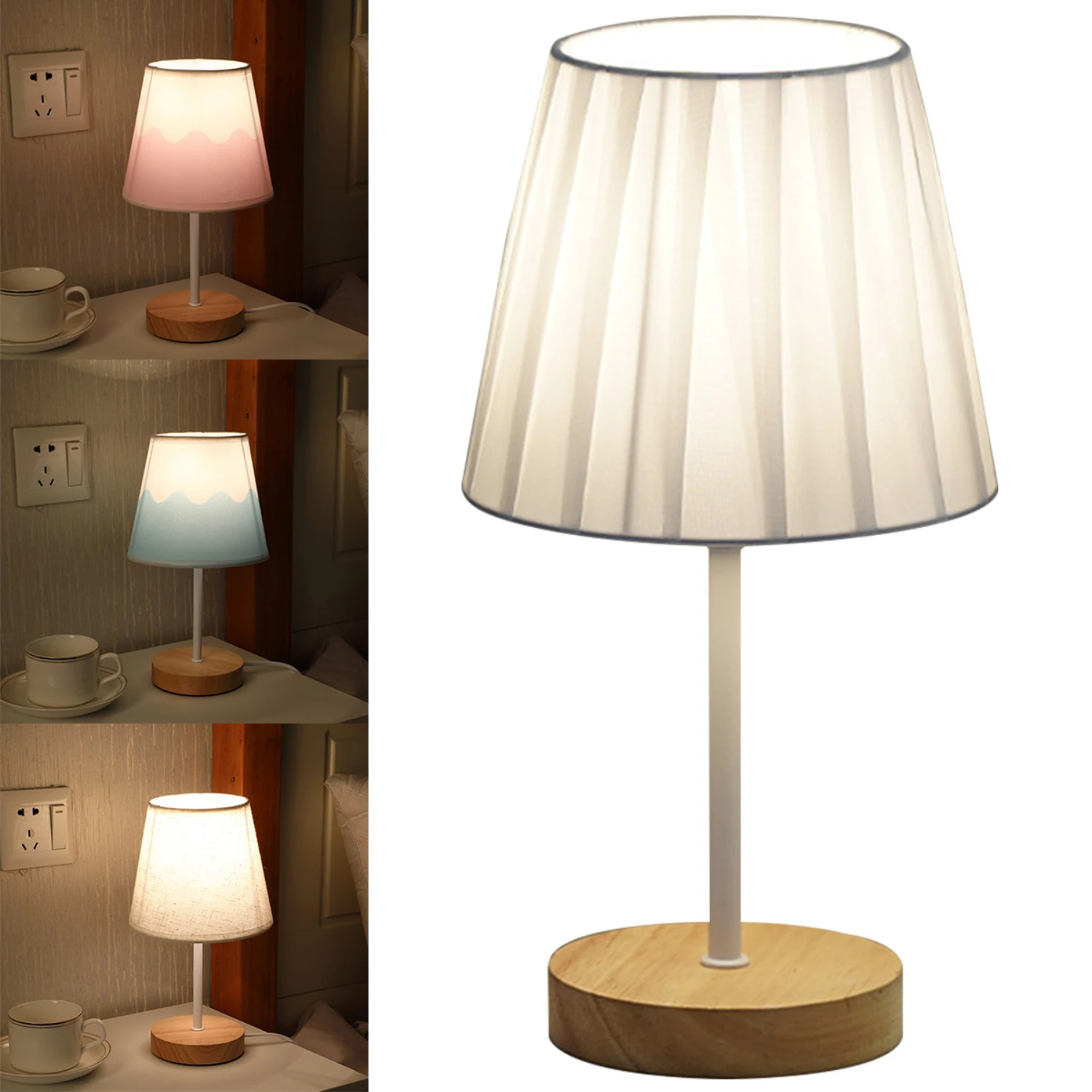 Modern Wooden Bedside Lamp with Power Outlet - Perfect for Bedroom, Reading & Decor