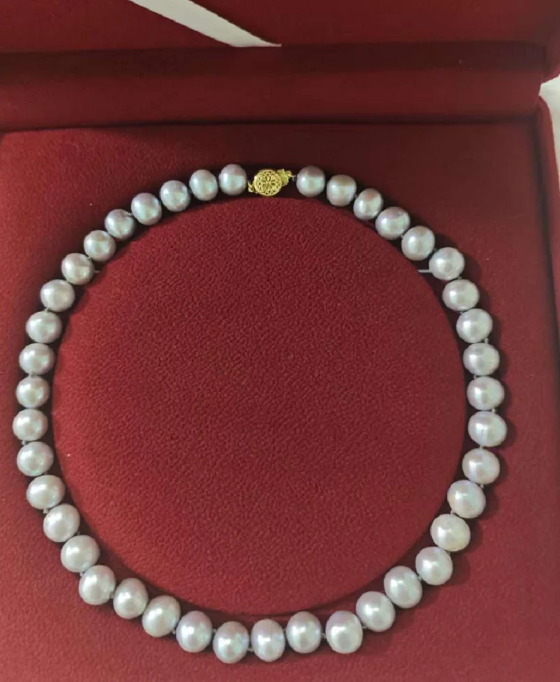 Natural AAAA++10-11mm True Natural Nanhai Grey Pearl Necklace 14k gold 18 inches