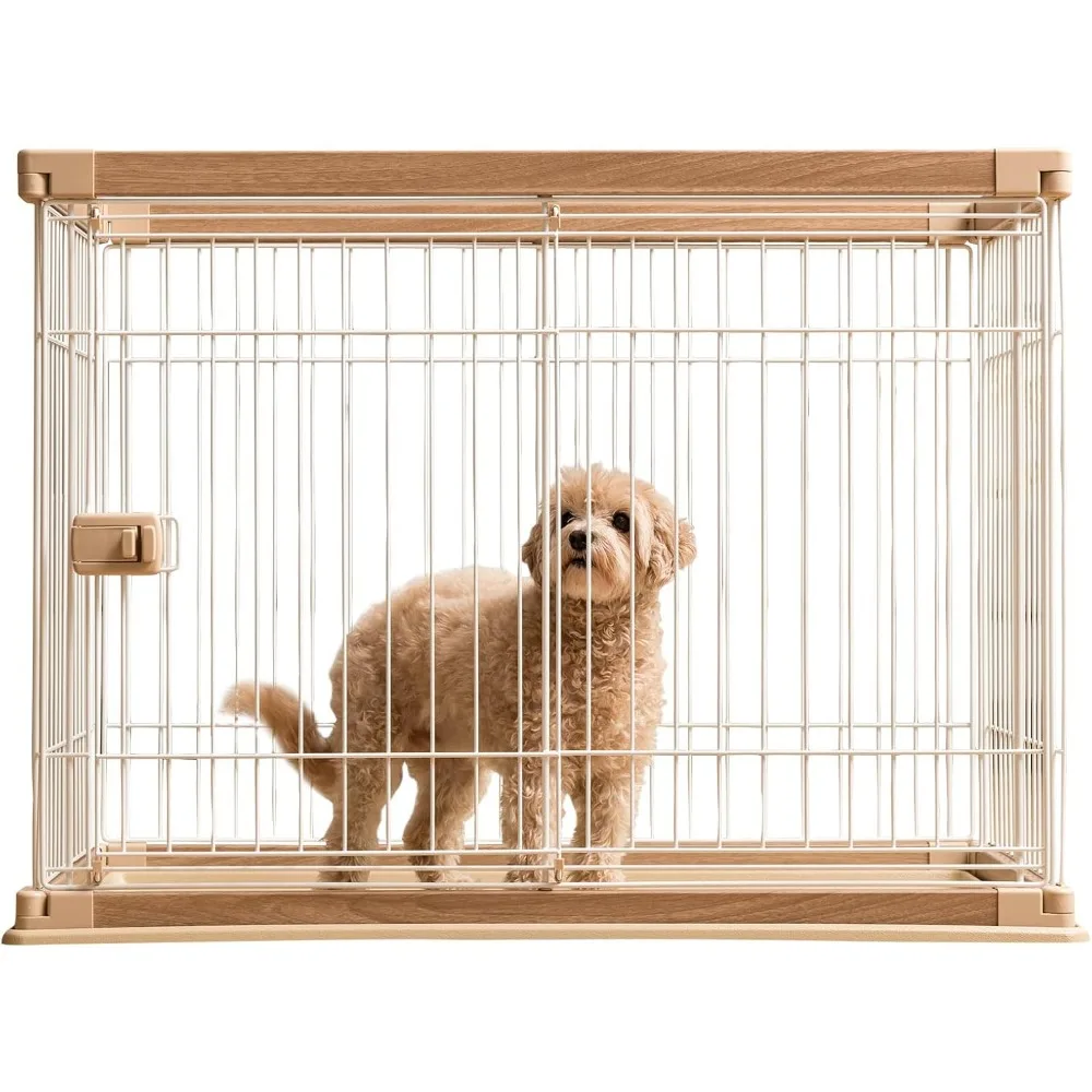 

USA Medium Dog Crate, Dog Kennel Indoor with Sliding Door & Bottom Tray, Dog Cage, Wire Pet Pen with Bottom Tray, Stylish Wood-L