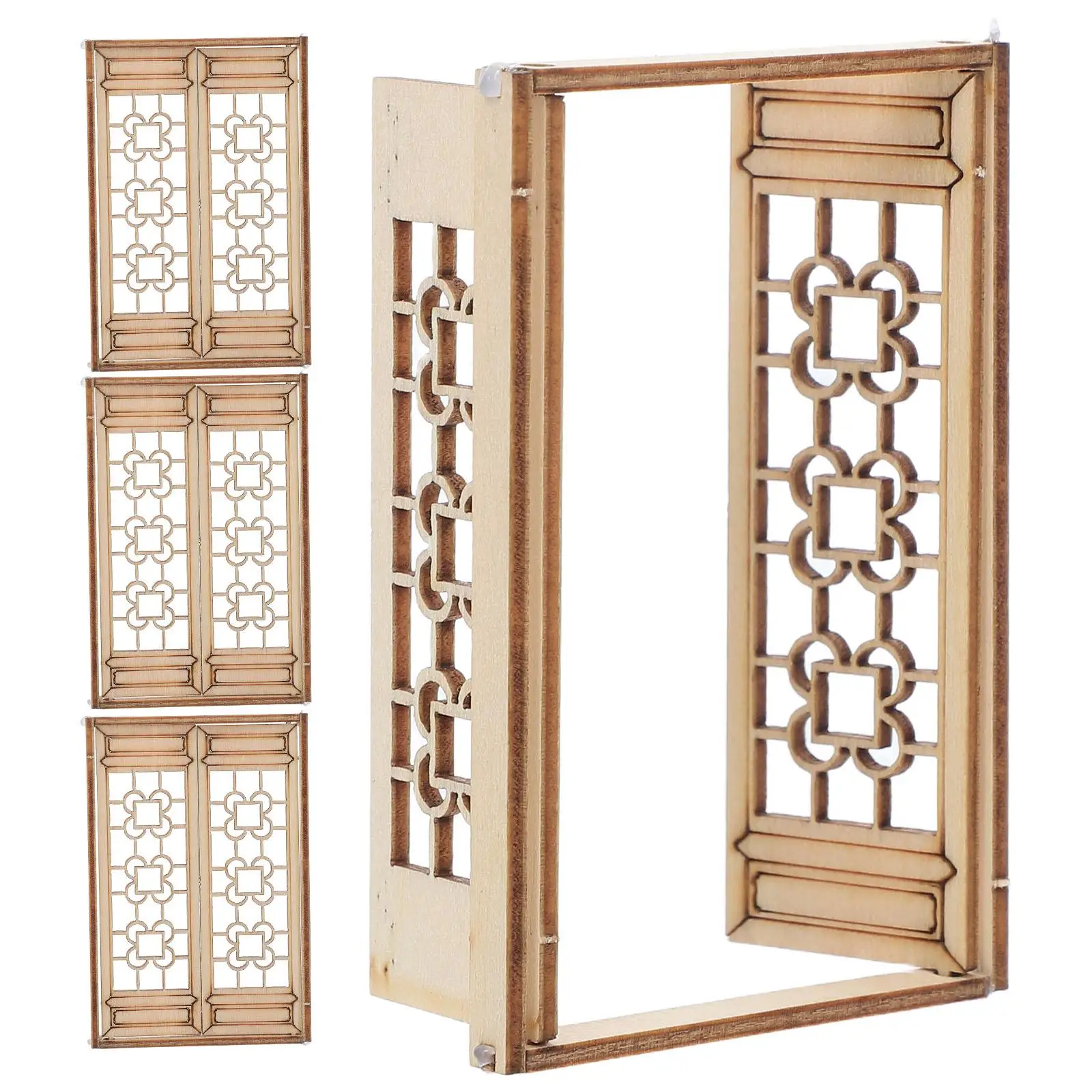 

4 Pcs Mini House Windows Miniature Dollhouse Furniture Building Supplies Wooden Decoration
