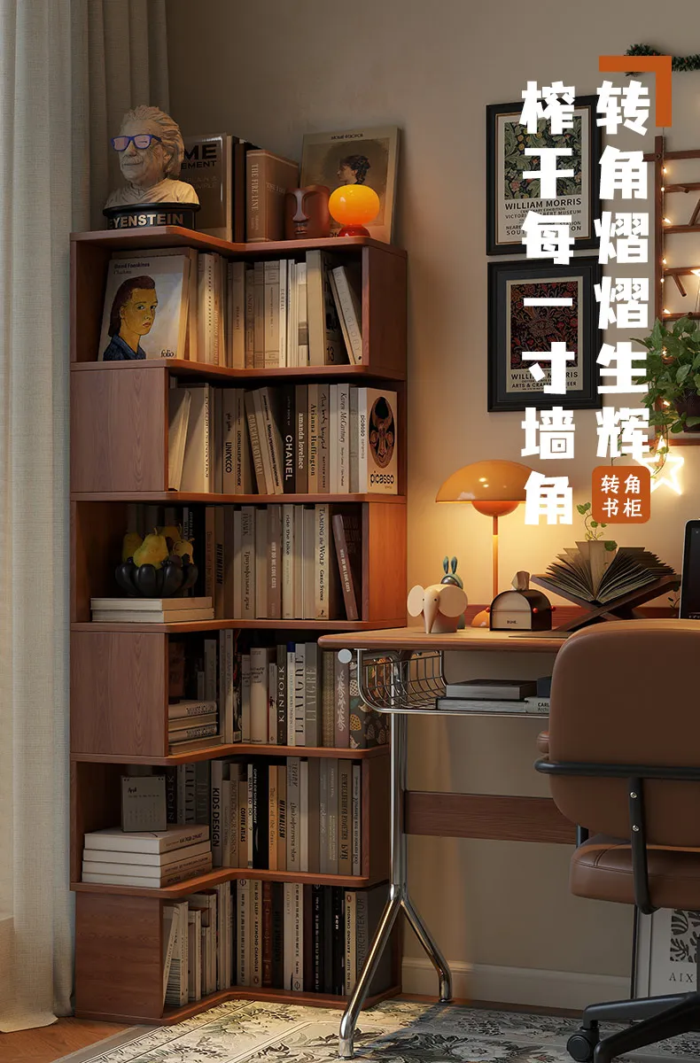 

Solid wood corner bookshelf Floor shelf Household living room corner shelf Wall storage rack Simple corner bedside bookcas