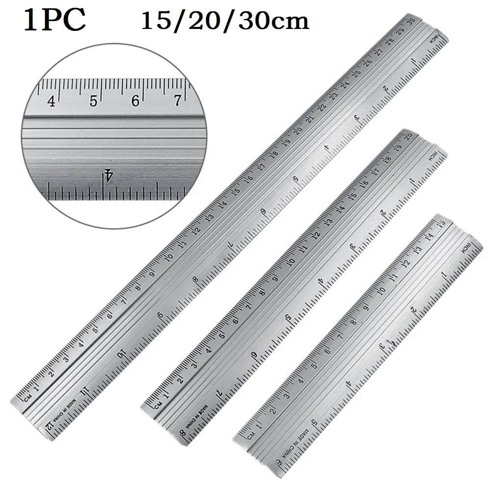 High Quality 1Pc Aluminum Alloy Measuring Tapes Handle Tools Ruler 15cm/20cm/30cm 1Pc Aluminum Alloy Silver Straight Ruler