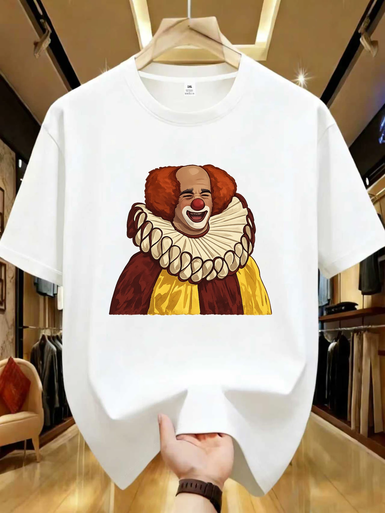 

【WZM104113】Женская футболка больших размеров с принтом клоуна, круглым вырезом, летняя, повседневная, с короткими рукавами, в уличном стиле, универсальная, больших размеров.