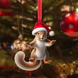 Christmas Tree Pendants 2D Acrylic Cute Squirrel Hanging Ornaments For Wall Xmas Tree Decorations Party Supplies New Year Gifts