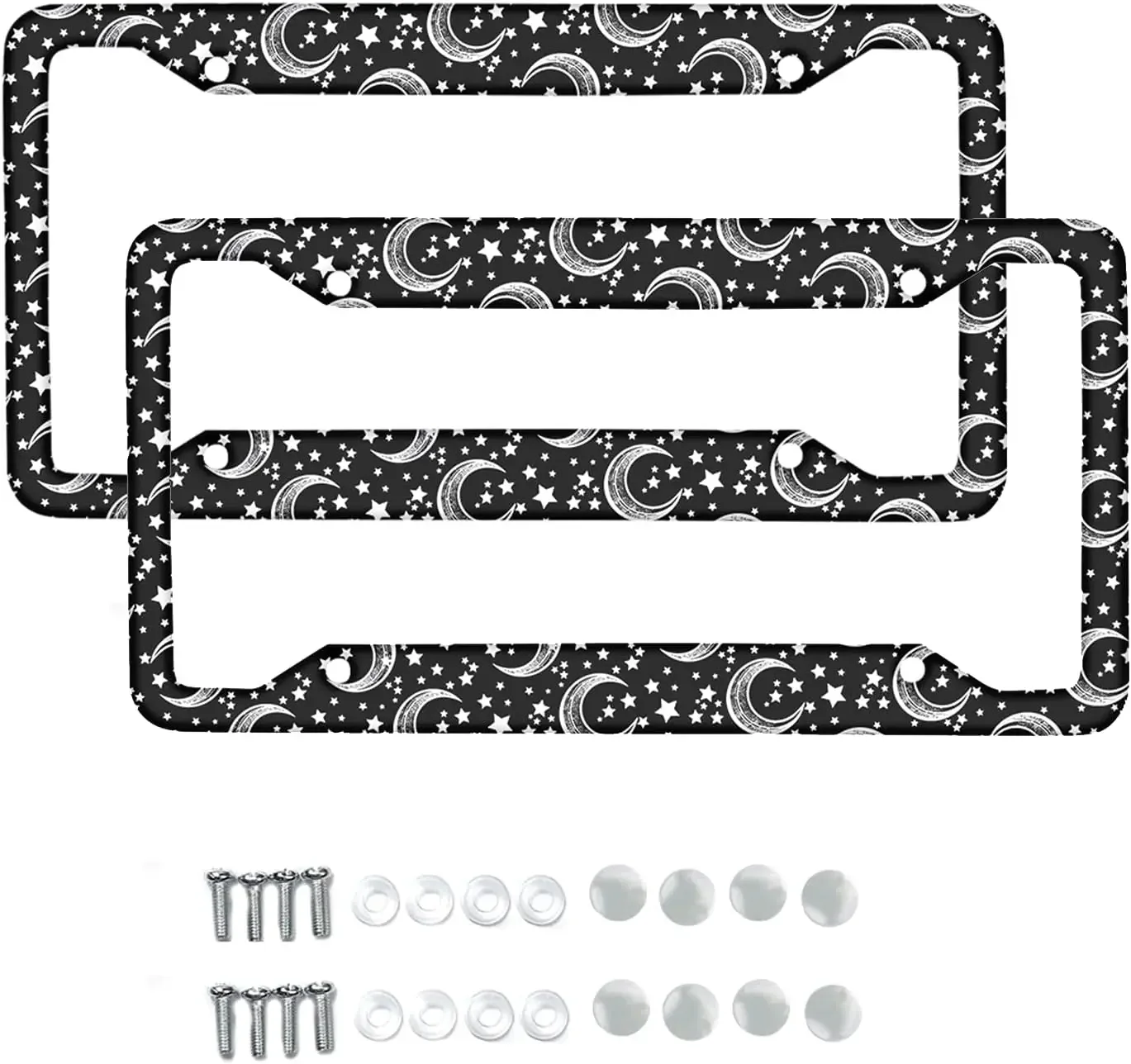 

Рамка для номерного знака с рисунком лунных звезд, 2-упаковка держателя номерного знака с 4 отверстиями, рамка для автомобильной бирки для женщин, мужчин, транспортных средств по США