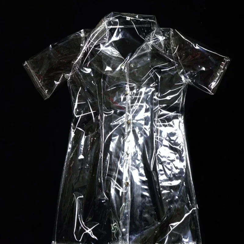 Sexy Translucent Plastic PVC Nurse Uniform Crossdressing Long Style Cosplay ABDL Uniform Erotic Women Bodycon Dress Party Outfit