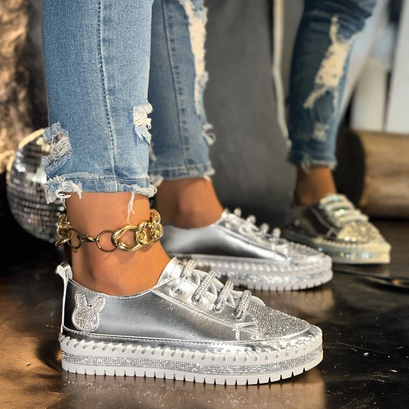 

High-heel Round-top Lace-up Sequined Multi-color Fashionable Versatile Comfortable Anti-slip Breathable Women's Single Shoe