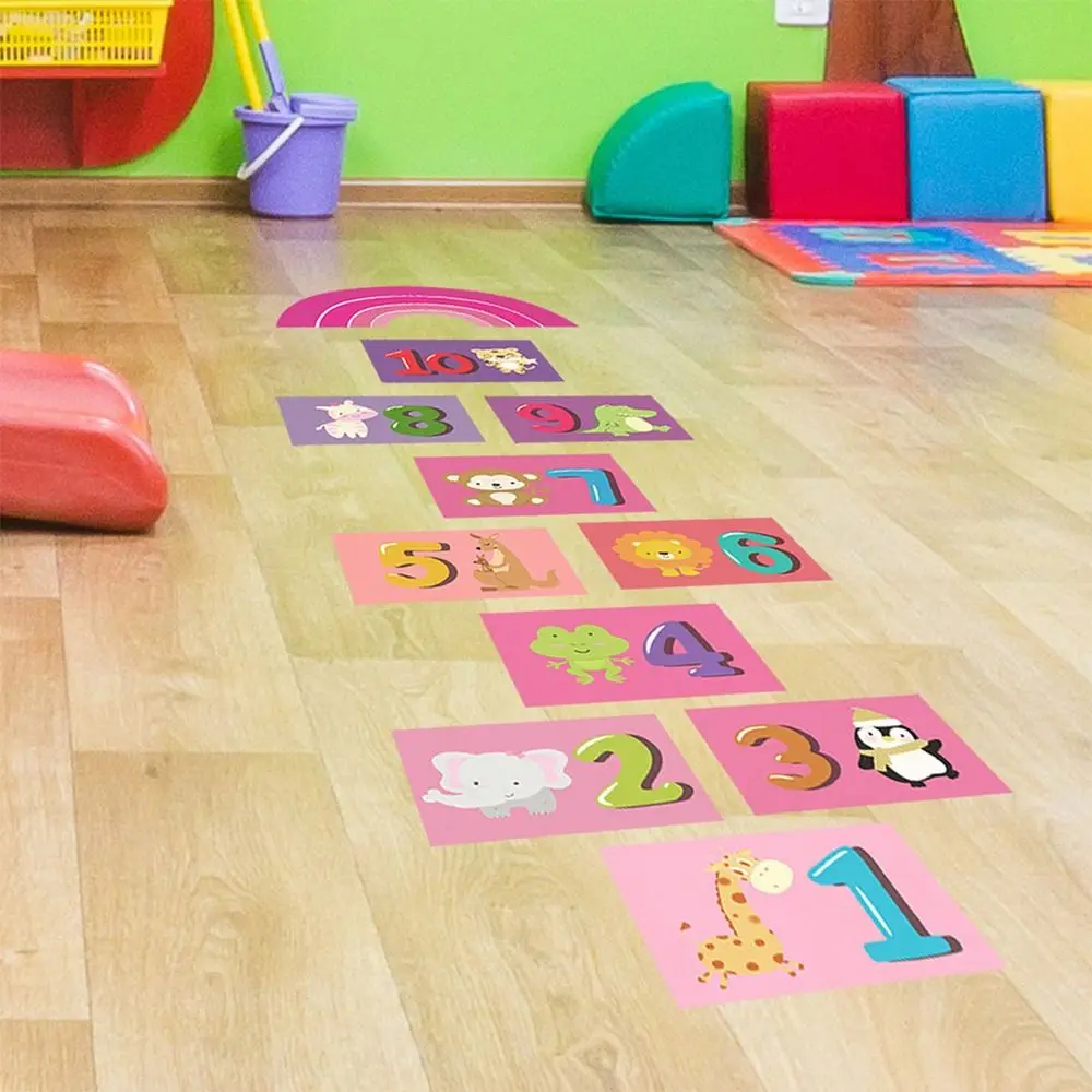 Multicolor Hopscotch Game Floor Stickers Self-adhesive Parent-child Cartoon Number Grids Waterproof Removable Flooring Decals