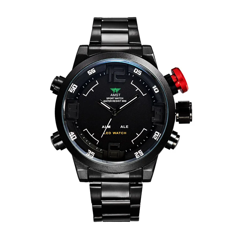 Men Watches Quartz Dual Movement LCD Digital Analog Military Waterproof Sport Watches Male Clock for Boy Steel Strap AM3006