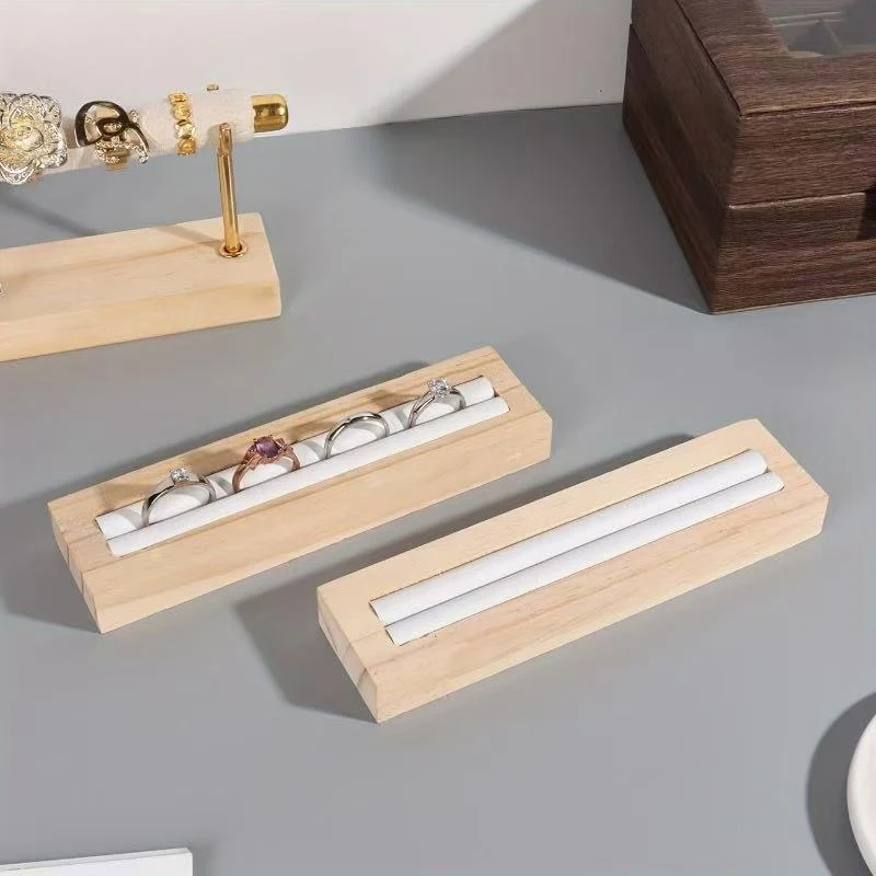 

Natural Wood Square Earrings Rings Display Tray Jewelry Storage Plate Store Exhibitors Counter Showcase Props