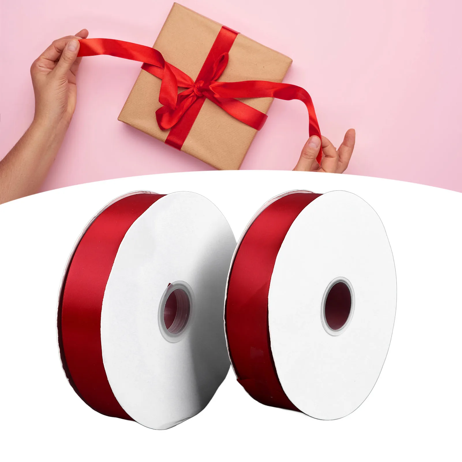 

2 Rolls 1.6 Inch Wide Burgundy Satin Ribbons Polyester Ribbon For Gift Wrapping Flower Wrapping Cake Box