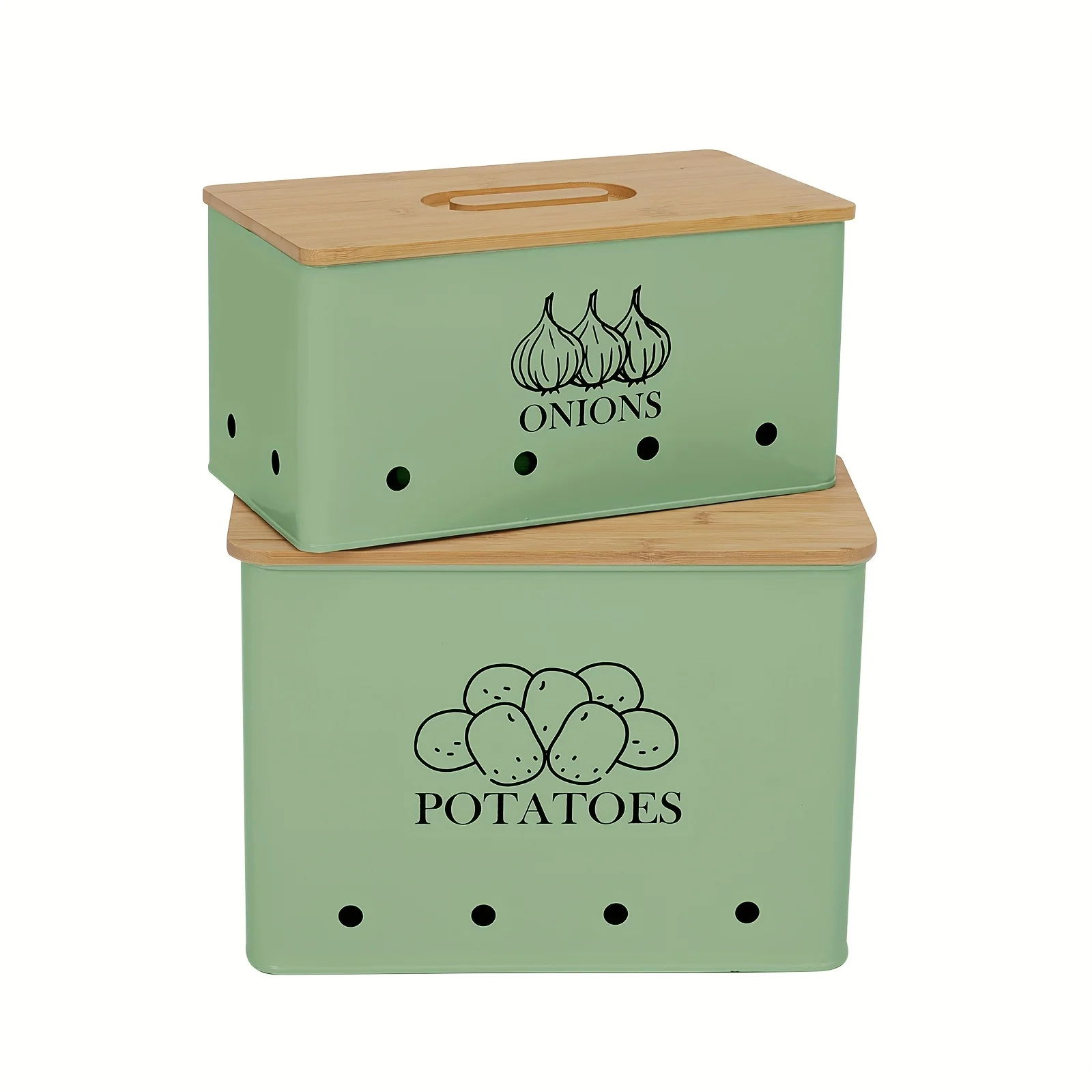 

2 Pack Black Metal Potato And Onion Storage Bin, Storage Canisters for Vegeatables with Bamboo Lid, Large Potato Onion Kitchen Storage Canisters HomeRelax