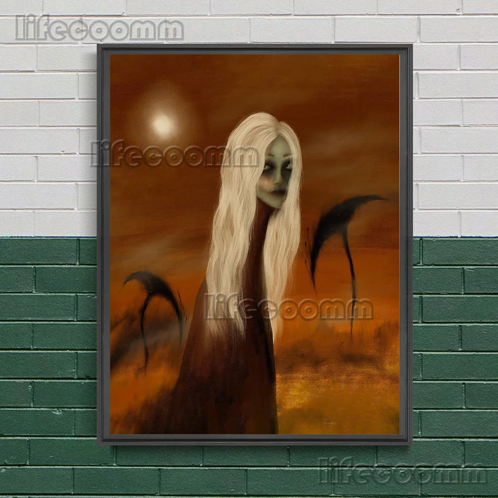 مخيف الموسم شبح فتاة Vintage الرسم على لوحات القماش الجدارية الساحرة سريالية الرعب القوطية التوضيح ملصق فني طباعة ديكور المنزل