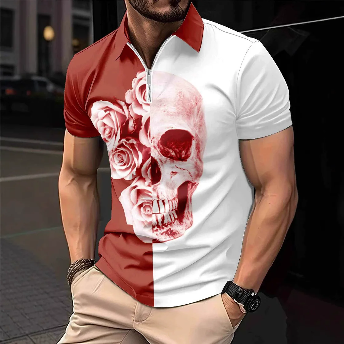

Модные мужские футболки-поло с черепом ужасов, летние футболки-поло с короткими рукавами и 3D принтом Street Terror, мужская футболка-поло 6XL, повседневные топы больших размеров