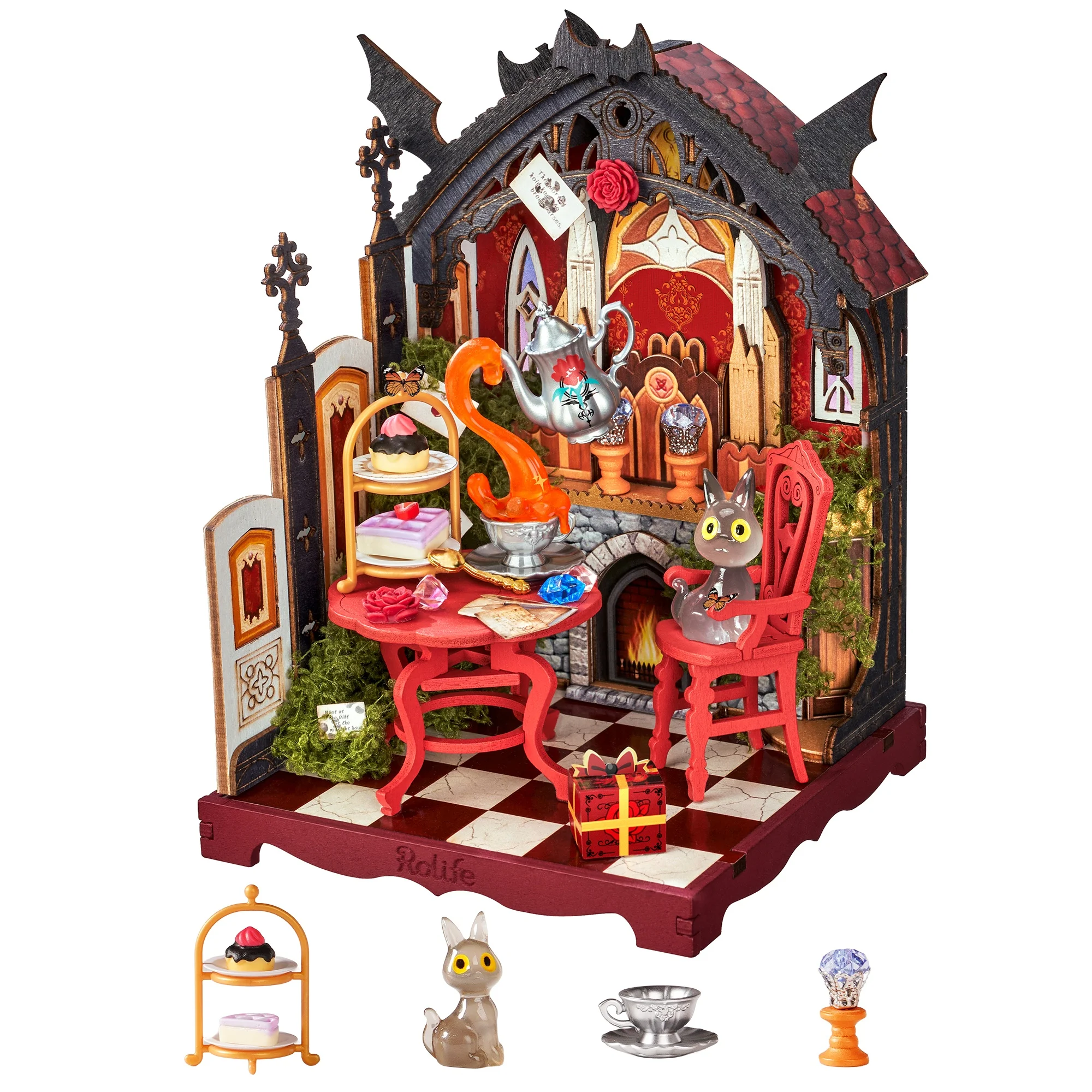 Rolife Wooden 3D Puzzle Toys - Rosa Salon DIY Miniature Dollhouse Model Building Kit with LED Light for Home Decor Holiday Gift for Adults Teens