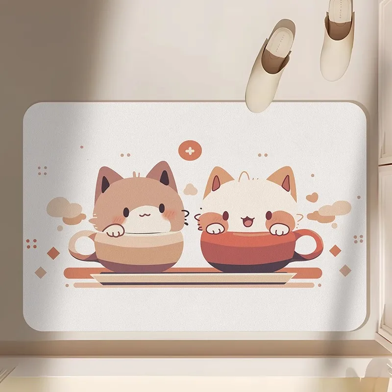 Cartoon bathroom floor mat, diatom mud non-slip household toilet, thickened cute quick-drying toilet, bath strong absorbent mat