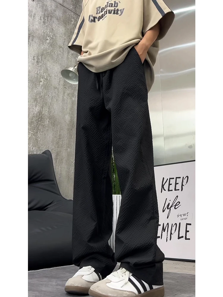 

Qui Dry Particle Bubble Ice Silk Men's Summer Thin Loose Straight Leg Micro Flared Casual Long Pants Youth Faion Leisure ...