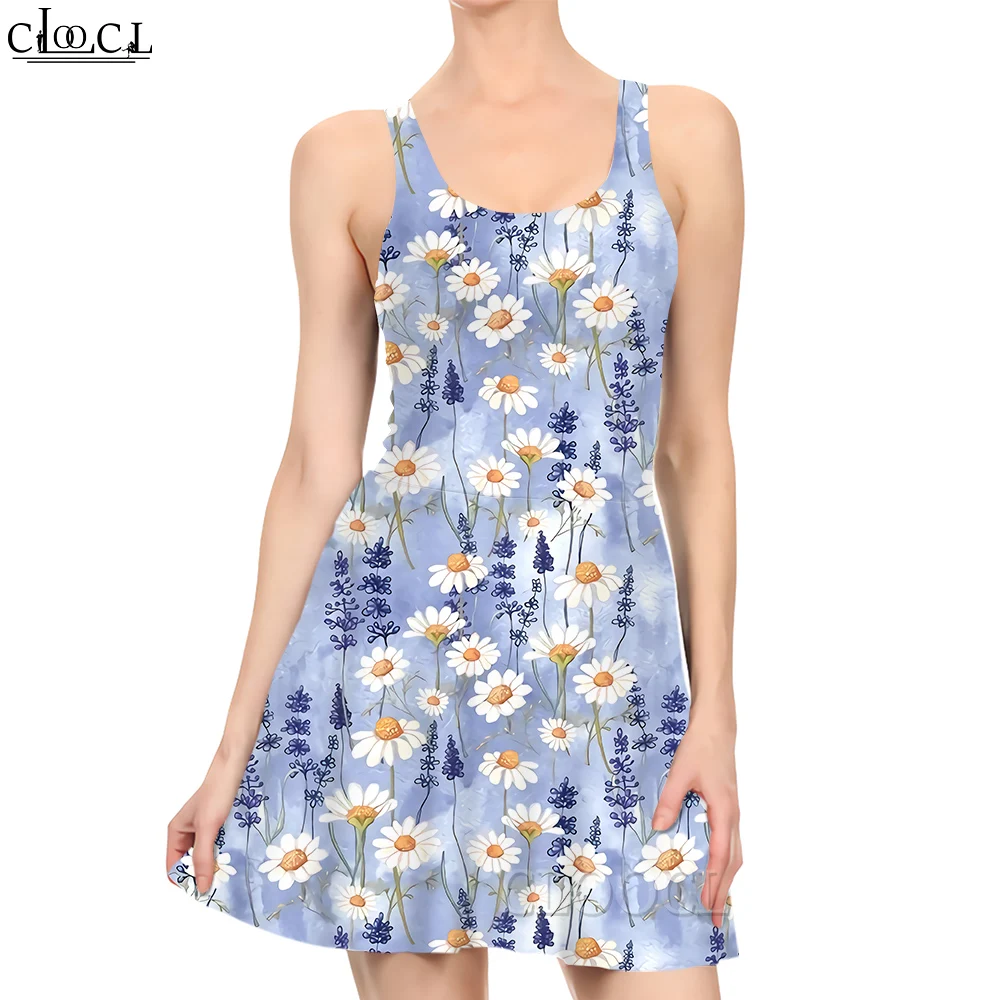 

CLOOCL Women Dress White Daisies Pattern 3D Printed Mini Dress for Fashion Sleeveless Sexy Beach Dresses Female Clothes