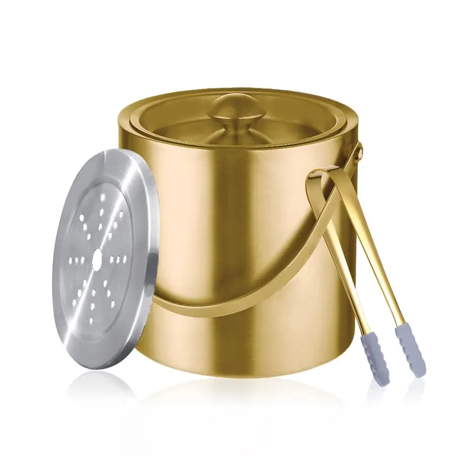 

Ice Bucket with Lid, Handle and Tong Insulated Stainless Steel Champagne Bucket 3L Wine Bucket for Party Bar Cart Accessories La