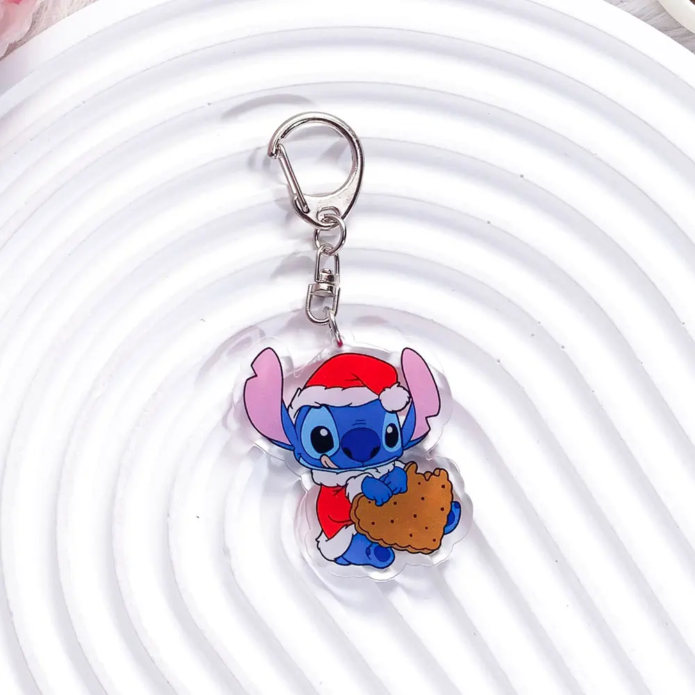 ديزني غرزة عيد الميلاد العصرية سلسلة مفاتيح مصنوعة من الأكريليك اكسسوارات حقيبة سحر لطيف على ظهره قلادة الإبداعية حلقة رئيسية هدايا للأصدقاء