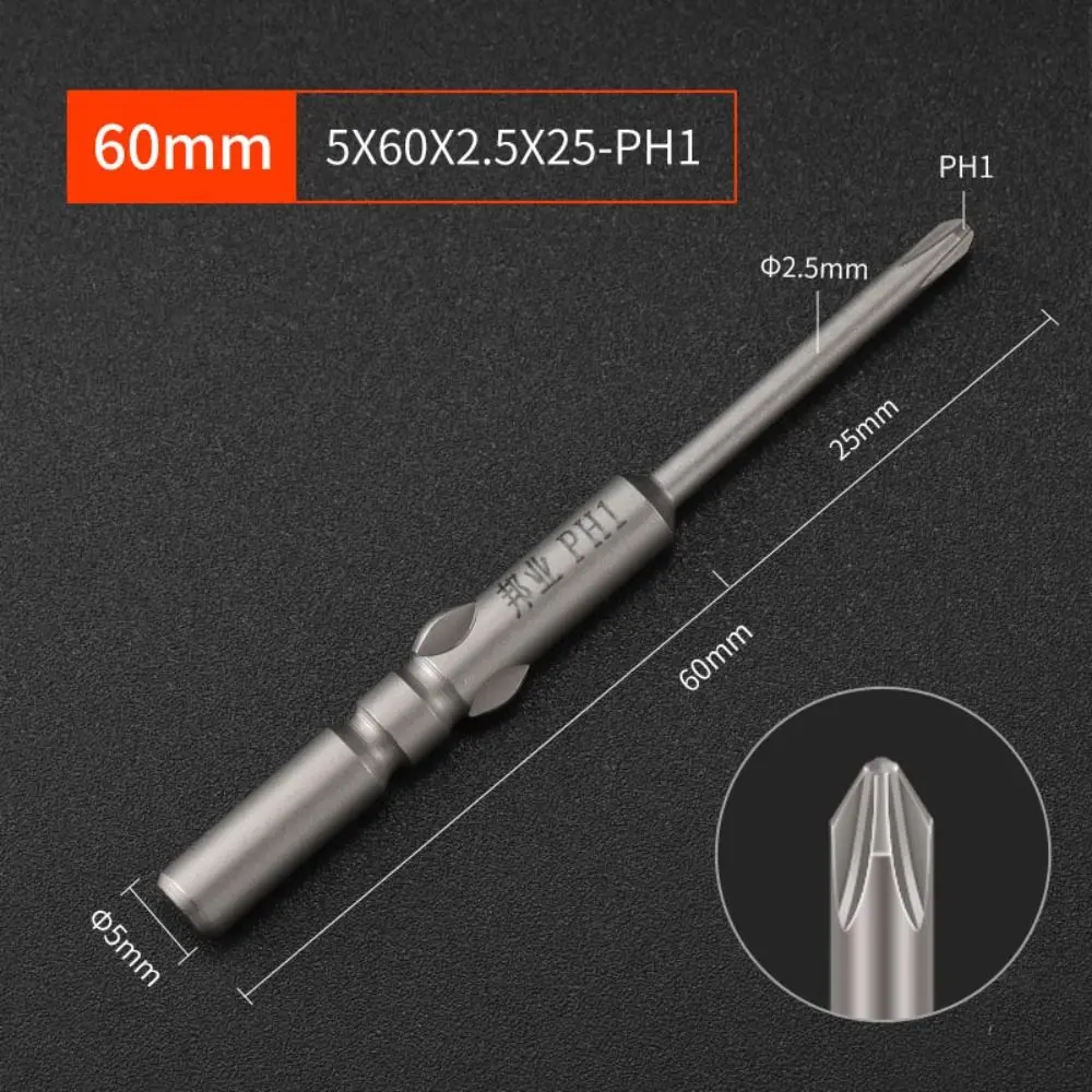 Length 60mm Screwdriver Bit Multiple Sizes High Hardness Electric Screwdriver Bit S2 Material No Slipping